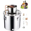 Vevor Alkoholdestillationsapparat, 8 Gal / 30 L Rustfrit Stål Vandalkoholdestiller med Kobberspole, Hjemmebrygning Raffinering Fermenteringssæt med Termometer, til Vin Whisky Brandy, Sølv
