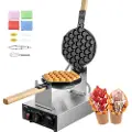Vevor Kommerciel Bubble Vaffelmaskine, 1400W Æggepandekagebagemaskine, Non-stick Rustfrit Stål Æggebubble Puff, 180° Drejelig, Temperatur- og Tidskontrol, Træhåndtag, Til Restaurant Bageri Snackbar