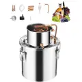 Vevor Alkoholdestillationsapparat, 5 Gal / 19 L Rustfrit Stål Vandalkoholdestiller med Kobberspole, Hjemmebrygning Raffinering Fermenteringssæt med Termometer og Pumpe, til Vin Whisky Brandy, Sølv