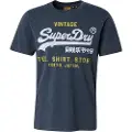 Superdry Superdrytil mænd. M1012212A Heritage T-shirt navy (XL), Casual, Bomuld, Korte ærmer, Blå