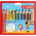 Stabilo woody 3 in 1 sæt med 10 farver. 3 i 1 blyanten med farveblyant, vandfarve og vokskridt i samme blyant