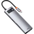 Baseus Hub 8in1 Metal Gleam Series USB-C to 3x USB 3.0 + HDMI + USB-C PD + Ethernet RJ45 + microSD/SD USB hub - USB 3.0 - 7 ports - Grå