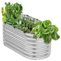 Vevor Metal Højbed, 4 x 2 x 2 fod Udendørs Galvaniseret Plantekasse, med Åben Bund, Stor Oval Plantekasse Højbed til Havearbejde med Grøntsager, Blomster, Urter og Sukkulenter, Sølv