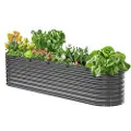 Vevor Højbed i metal, 8 x 2 x 2 fod udendørs galvaniseret plantekasse, med åben bund, stor oval højbed til havebrug af grøntsager, blomster, urter og sukkulenter, mørkegrå