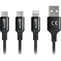 Prio High-Speed 3-i-1 Ladekabel - 2m - Sort