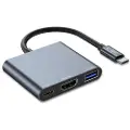 Tech-Protect V1 3-i-1 USB-C Multiport Hub - USB-A / USB-C / HDMI - Grå