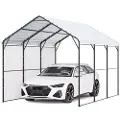 Vevor Kraftig metalcarport, 10' x 15' udendørs carport med galvaniseret stålramme og tag, biltelt til garage med aftagelige sidevægge, multifunktionelt billy til pickup truck, båd, bil og traktorer