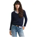 Gant Ganttil kvinder. 4800400 Pullover med V-hals i marineblå finstrik (XS), Casual, Økologisk bomuld, Bæredygtig