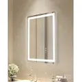 Vevor LED badeværelsesspejl, 50 x 70 cm LED badeværelsesspejl med frontbelysning og baggrundsbelysning, antidug-spejl med memory-funktion og lys, trinløs dæmpbar badeværelsesspejl i 3 farver, vægmonte