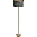 QAZQA Gulvlampe messing med oval velourskærm bladmønster 50 cm - Simplo