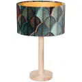 QAZQA Bordlampe træ med oval velourskærm blad design 25cm - Mels