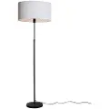 QAZQA Gulvlampe sort med oval linnedskærm hvid 50 cm - Parte