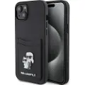 Karl Lagerfeld iPhone 15 Karl Lagerfeld Saffiano etui med kortlomme i metal Karl & Choupette - sort