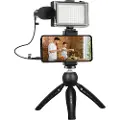 Puluz Liveoptagelsessæt Stativ + Led-lys + Mikrofon + Telefonklips Pkt3132b