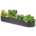 Vevor Højbed i metal, 8 x 2 x 1 ft udendørs galvaniseret plantekasse, med åben bund, stor oval højbed til havebrug af grøntsager, blomster, urter og sukkulenter, mørkegrå