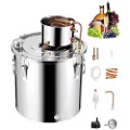 Vevor Alkoholdestillationsapparat, 13,2 gal / 50 l rustfri stålvandalkoholdestiller med kobberspiral, hjemmebrygning, raffinering, gæringssæt med termometer og pumpe, til vin, whisky, brandy, sølv