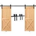 Vevor 8FT Sliding Ladedør Hardware Kit, 330LBS Heavy Duty Stalddør Track Kit til dobbeltdøre, Passer 3,7-4,3FT totalt bredt og 1,3"-1,8" tykt 2-dørs panel, med glat og lydløs remskive (J-form)