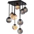 QAZQA Moderne loftslampe sort med rav- og røgglas 9-lys - Athen