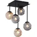 QAZQA Moderne loftslampe sort med rav- og røgglas 5-lys - Athen