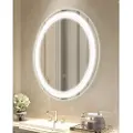 Vevor LED badeværelsesspejl, 60 cm LED rundt badeværelsesspejl med frontbelysning og baggrundsbelysning, antidug-spejl med memory-funktion og lys, trinløs dæmpbar badeværelsesspejl i 3 farver, vægmont