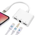 24hShop Høretelefon- og ladeadapter 2 x Lightning + 3,5mm til Lightning