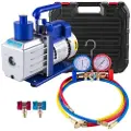 Vevor Vakuumpumpesæt HVAC Enkelttrins AC Vakuumpumpe 283 L/min (4.8CFM) 246W (1/3HK) Luftvakuumpumpe med 3 Ventiler A/C Manifold Målersæt Kølemiddel Aircondition