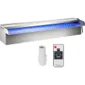 Vevor Vandfaldsudløb til swimmingpool 30x11,5x8 cm Vandfaldsfontæne i rustfrit stål med farverig LED-stribe, slangekobling, fjernbetjening, korrosionsbestandig til dam, udendørs have