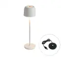 QAZQA Bordlampe Off-White genopladelig inkl. ladestation - Raika