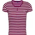 Tommy Hilfiger Tommy Jeanstil kvinder. DW0DW19502 Kortærmet bourgognefarvet t-shirt med smalle knapper (XS), Casual, Korte ærmer, Økologisk bomuld, Bæredyg