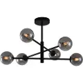 QAZQA Moderne loftslampe sort med røgglas 6-lys - Ryan