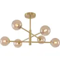 QAZQA Moderne loftslampe messing med ravfarvet glas 6-lys - Ryan
