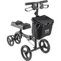 Vevor foldbar knæscooter, styrbar knægåer i kulstofstål med højdejusterbart styr og knæbeskytter, terrængående solide hjul, dobbelte bremser, bengendannelsesscooter til brækkede ankler og fodskader