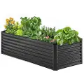 Vevor Højbed i metal, 6 x 3 x 2 fod udendørs galvaniseret plantekasse, med åben bund, stort højbed til havebrug af grøntsager, blomster, urter og sukkulenter, mørkegrå