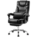 Vevor Executive Chair, Kontorstol med høj ryg, fodstøtte og lændepude, Ergonomisk kontorstol 135° tilbagelænet og justerbar højde, Drejelig rullestol i PU-læder til arbejde, studier, spil, sort