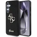 GUESS Fast glitterbagside til Samsung Galaxy S25 med metallisk 4G-logo - Svart