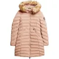 Superdry Superdrytil kvinder. W5011789A Fuji taupe mellemlang hættefrakke med imiteret pelskant (M), Casual, Gråt, Genanvendt polister, Bæredygtig