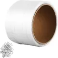 Vevor Packaging vævet snorbåndsrulle, 91 m længde x 1,25 cm bredde x 0,27 cm tykkelse, 740 kg brudstyrke, kraftig båndspole til paller, bærbare, stærke båndpakkestropper, hvide