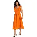 LOIS Jeans Lois Jeanstil kvinder. 447922483 Orange, flæset stropløs midikjole med udstansede flæser (L), Casual, Bomuld, Uden ærmer/stropper