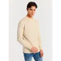 LOIS Jeans Lois Jeanstil mænd. 176583903 Beige strikket trøje med kasseformet hals boblestrik (L), Casual, Bomuld, Lange ærmer