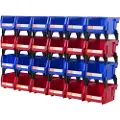 Vevor plastikopbevaringskasse, (13 x 10 x 7,5 cm), hængende, stabelbar opbevaringskasse, blå/rød, 24-pak, kraftige stabelbare beholdere til skab, køkken, kontor eller spisekammerorganisering