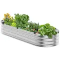 Vevor Metal Højbed, 4 x 2 x 1 ft Udendørs Galvaniseret Plantekasse, med Åben Bund, Stor Oval Plantekasse Højbed til Havearbejde med Grøntsager, Blomster, Urter og Sukkulenter, Sølv