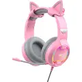 Havit gaming-headset med LED-belysning og aftagelige katteører - Pink