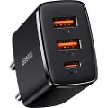 Baseus Charger Compact Quick Charger 2xUSB USB-C PD 3A 30W - Black