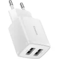Baseus Compact Oplader med 2 USB-porte - 10.5W - Hvid
