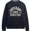 Superdry Superdrytil mænd. M2014090A Athletic Essentials navy sweatshirt med rund hals (XXL), Casual, Bomuld, Blå