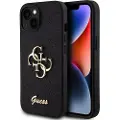 GUESS iPhone 15 Guess Fixed Glitter 4G Metal Logo Cover - Sort
