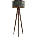 QAZQA Gulvlampe i valnødtræ med fløjlslampeskærm, bladmønster, 50 cm - Tripod Classic