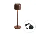 QAZQA Genopladelig svampebordlampe rustbrun inkl. opladningsstation - Raika