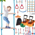 Vevor Ninja Warrior forhindringsbane til børn, 2 x 60 fod vejrbestandige slacklines, 500 lbs vægtkapacitet Monkey Line, udendørs legesæt, baghavelegetøj, træningsudstyrssæt med 14 forhindringer
