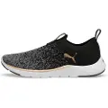 Puma Softride Remi Slip-on Knit Women's Running Shoe, Shoes, Black/Gold/Cool Dark Gray, 35.5